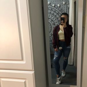 Brandy Melville Kasey Burgundy Bomber Jacket